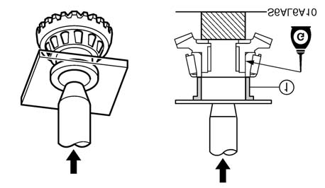 Albero di trasmissione e piede (modello con rotazione normale) Lubrificare con olio motore la scatola esterna del cuscinetto a rullini prima dell installazione.