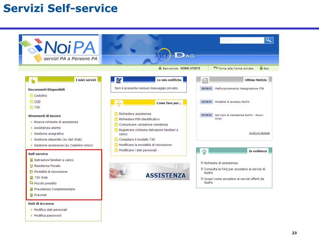All interno dell area riservata del portale NoiPA, nella sezione "I miei servizi, è possibile trovare le funzionalità self-service riservate agli