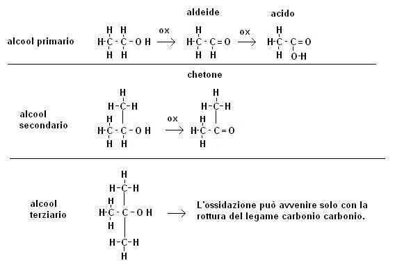 3) ----- reazioni di ossidazione ------ Gli alcool come tutti i composti organici possono essere ossidati completamente ad anidride carbonica e acqua attraverso reazioni di combustione.