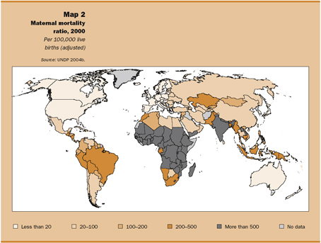 Mappa 2 Coefficiente di mortalità materna, 2000