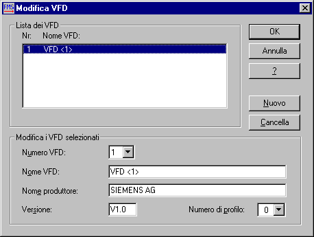 Esempio di progettazione PROFIBUS FMS Figura 5-5 Campo di dialogo "Modifica VFD" 2.