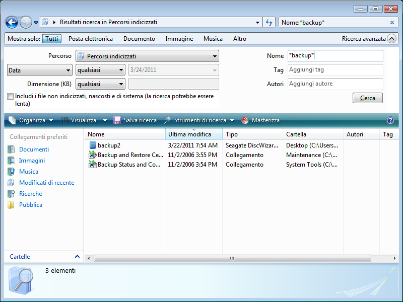 Dopo aver completato l'indicizzazione, Desktop Search sarà in grado di cercare i file negli archivi di backup tib.
