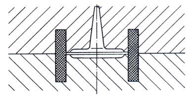 Figura 27 Inieione a diaframma 4) Inieione a disco E utiliata di preferena all interno di pei cilindrici allo scopo di eliminare le disturbanti linee di saldatura dei flussi.