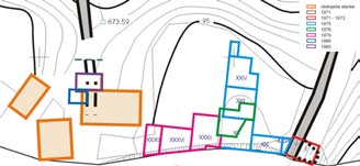 74 75 Fig. 199. Saggi di scavo nel settore nord della parte inferiore della fortezza. L immagine è orientata a nord. I colori indicano i diversi anni in cui si sono svolte le indagini.