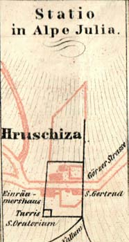 5 Kandler iniziò a studiare le mura romane nel 1842, quando parte di una muraglia sopra Vrhnika fu abbattuta durante i lavori per la costruzione della ferrovia.