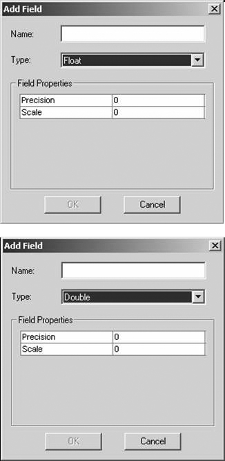 secondo le possibilità del tipo di campo prescelto (Short o Long Integer) si noti che in caso contrario ArcMap sceglierà il tipo di campo coerentemente con la dimensione indicata nella sezione