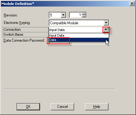 6. Reinserire la password rockwell per confermare e fare clic su OK. 7. Fare clic su OK per chiudere la finestra Module Definition. 8.