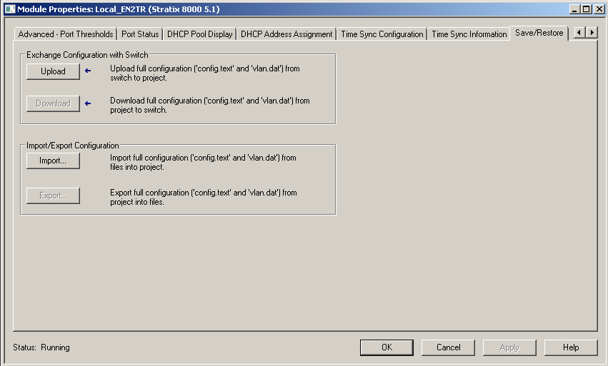 39. Selezionare un percorso per il file di configurazione (ad esempio il desktop) e fare clic su Export per salvare il file Stratix8000_Config. 40.