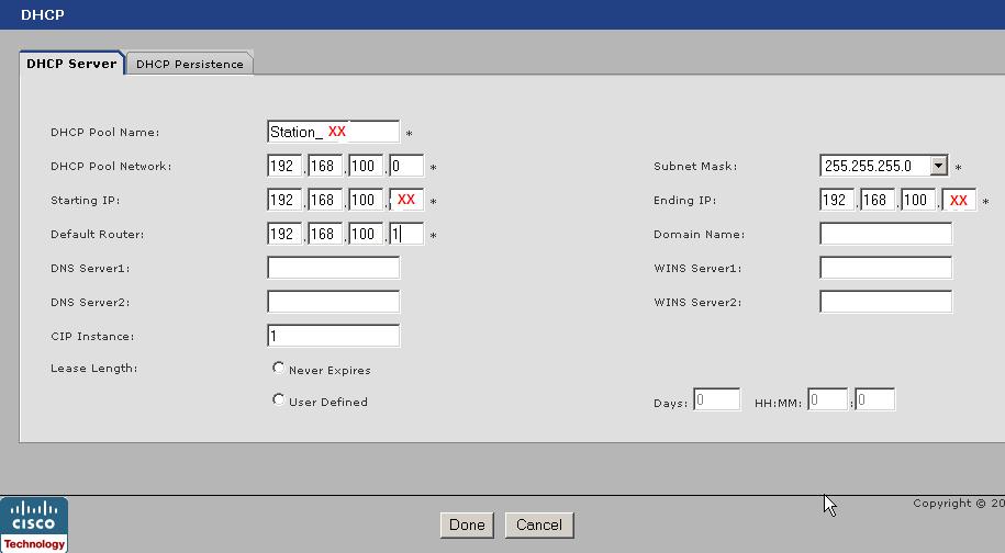 Fare clic su Done. 20. Selezionare la casella Reserved Only e accertarsi che DHCP Snooping sia abilitato. La configurazione DHCP dovrà essere simile a quella qui mostrata.