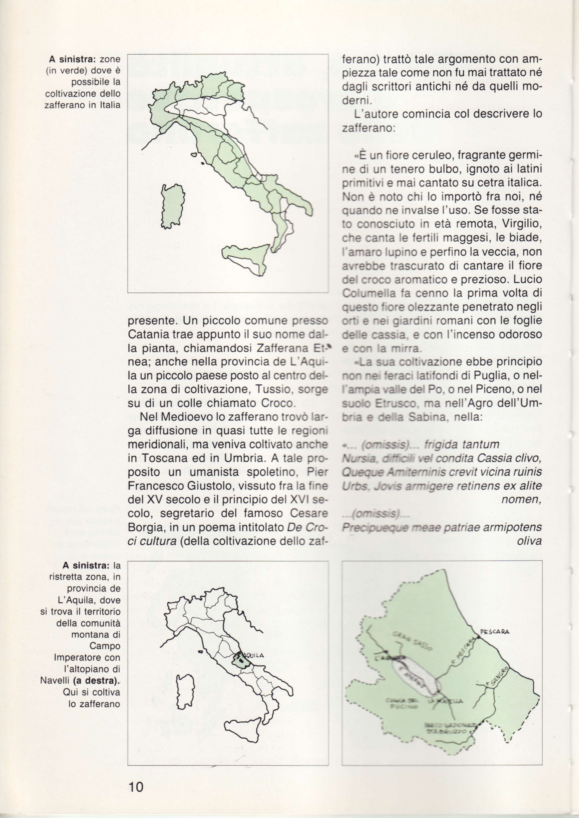 A sinistra: zone (in verde) dove d possibile la coltivazione dello zallerano in ltalia A sinistra: la ristretta zona, in provincia de L'Aquila, dove si trova il territorio della comunita montana di