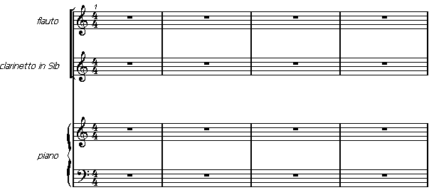 Lo Score Editor Manca ancora un ultimo elemento: l interruzione della stanghetta delle misure tra il clarinetto e il rigo del pianoforte, utile a riconoscere meglio la distinzione tra le varie