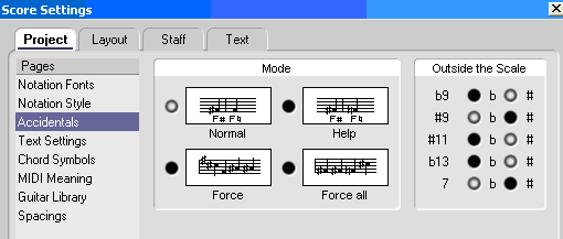 Appendice C Le opzioni relative alle alterazioni si trovano in Scores Settings/Project/Accidentals.