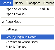 La stessa funzione può anche essere applicata selezionando Scores/Group/Ungroup Notes.