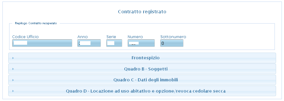 Contratto registrato Una volta scelto il contratto su cui si intende operare, vengono