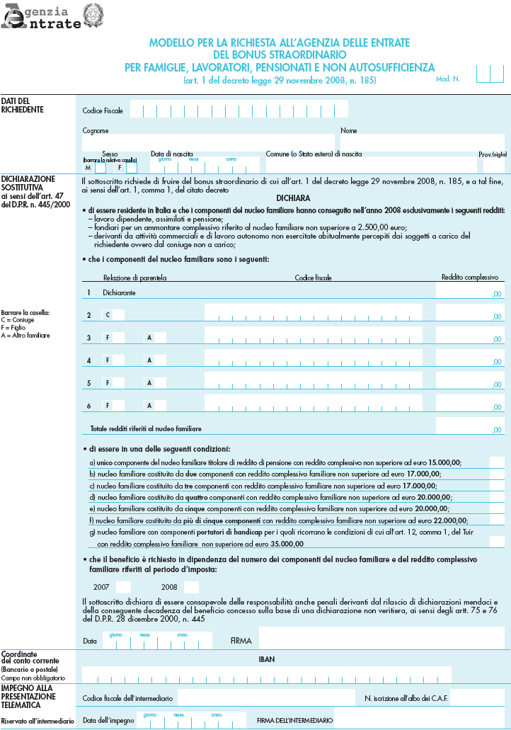 È inoltre prevista la richiesta direttamente all Agenzia delle Entrate 3 : in questo caso il termine di invio (telematico) del modello sotto riportato è il 30 aprile (periodo di riferimento: 2007)