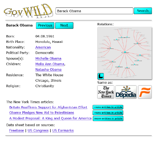 Oltre all integrazione dei dati, per dare ai cittadini la possibilità di visionare ed interrogare in modo più semplice il dataset globale, si è implementato il portale GovWild 139 (Government Web
