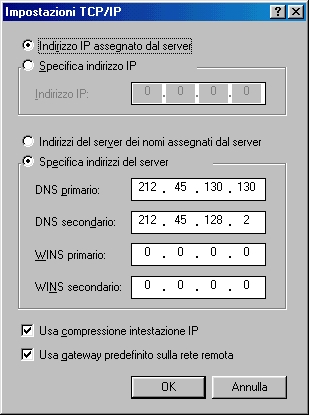 Configrazione Accesso Remoto La maschera di esecuzione delle procedure serve qualora la procedura di accesso al server del provider non sia di tipo standard ma richieda informazioni particolari.