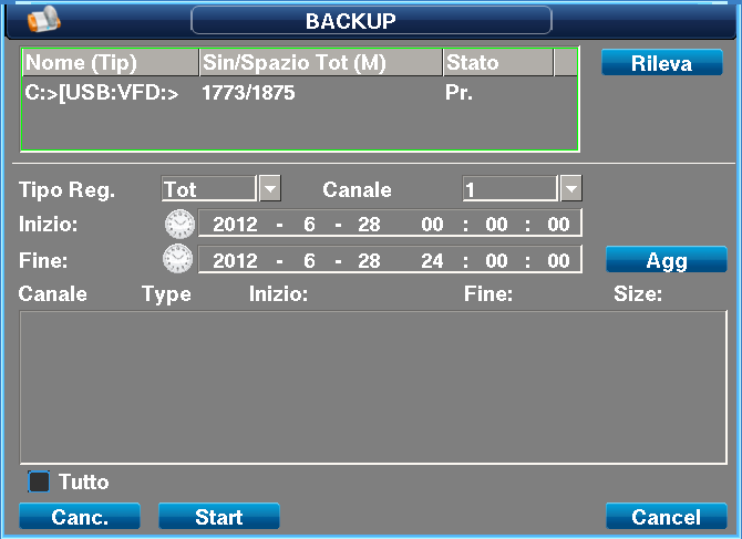 Nomi file di backup: i nomi dei file di Backup sono composti nel seguente modo: DVR_ ID_ numero del canale _ data ora partizioni supportate: Il dispositivo supporta le partizioni FAT32 FAT16, NTFS.