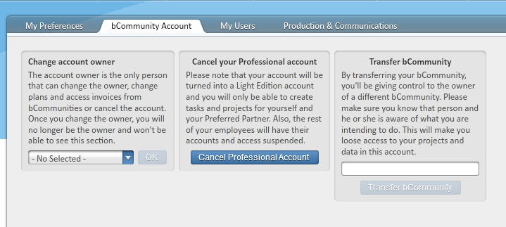 Solo il proprietario dell Account può accedere all account di bcommunity. Leggete con attenzione le note perché questo avrà delle conseguenza per la vostra bcommunity e per i vostri utenti.