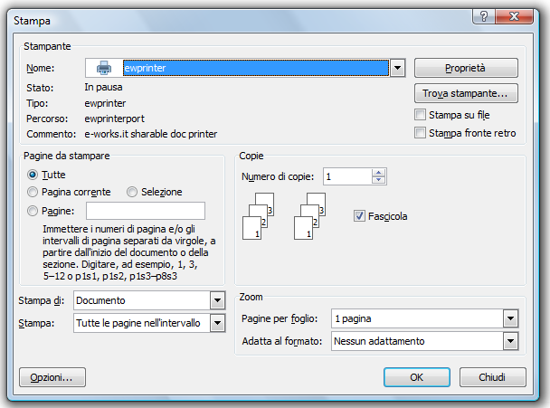 La selezione avviene nel menu dei driver di stampa Impostare le dimensioni o utilizzare quelle del documento originale: E possibile impostare le dimensioni dello sharable