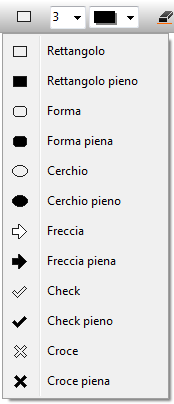 La forma scelta può essere vuota o piena. Una volta scelta la forma questa può essere disegnata su una pagina bianca o su un documento pubblicato sulla superficie dalla lavagna.