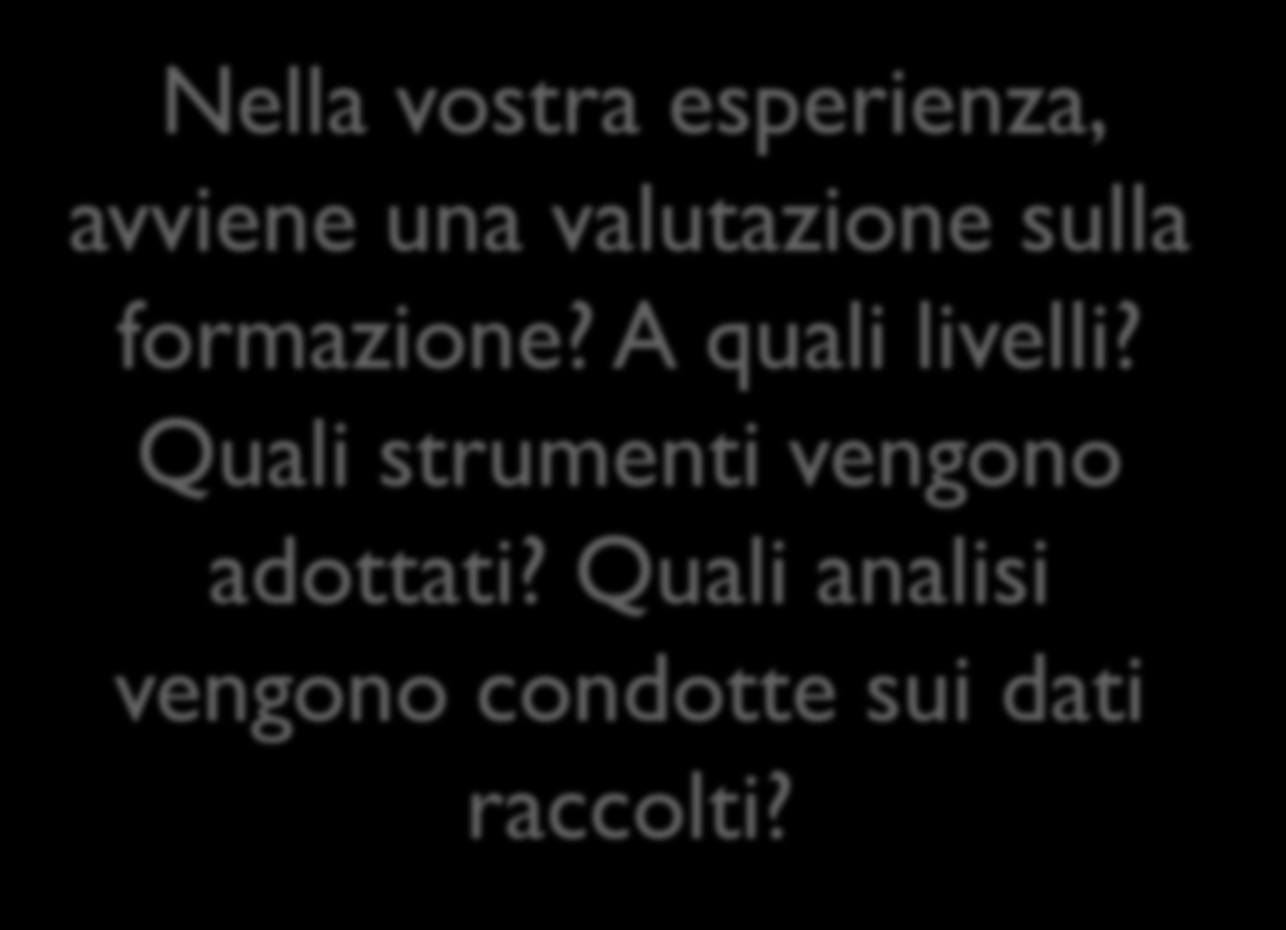 Discutiamone Nella vostra esperienza, avviene una valutazione sulla formazione?