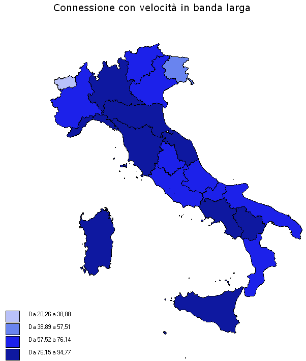 Nel 2012 il 73,3% delle amministrazioni locali connesse a Internet utilizza un provider privato mentre il 38,1% si collega tramite provider pubblico (Tavola 6a).