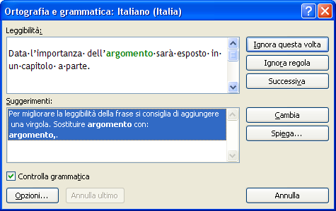 1.3.6 Il menu Revisione I comandi presenti in questa sezione vengono utilizzati per la gestione della correzione degli errori di ortografia e di grammatica in un documento.