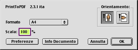 Estensioni). Dopo di che, selezionate Scelta Risorse dal menu Mela e cliccate sull icona PrintToPDF. Infine richiudete la finestra Scelta Risorse (AppleTalk è irrilevante per PrintToPDF).