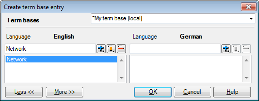Nell elenco a discesa vicino alla scritta Term bases (Database terminologici) scegliete il database terminologico a cui volete aggiungere il termine.