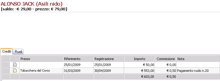 Cliccare sulla cartella Ruoli per visualizzare i Ruoli L icona del lucchetto Chiuso rappresenta un ruolo che è stato pagato. L icona del lucchetto Aperto rappresenta un ruolo da pagare.