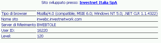 19.9.7. About La sezione About fornisce informazioni relative al browser utilizzato, all indirizzo, al server cui si è collegati e al servizio utilizzato (Level): 19.9.8.