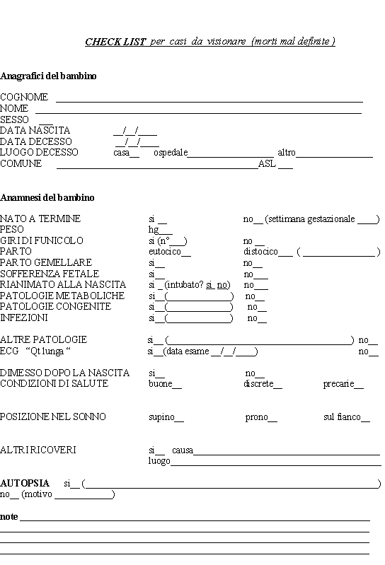 ALLEGATO 2 check-list per una sintesi sommaria