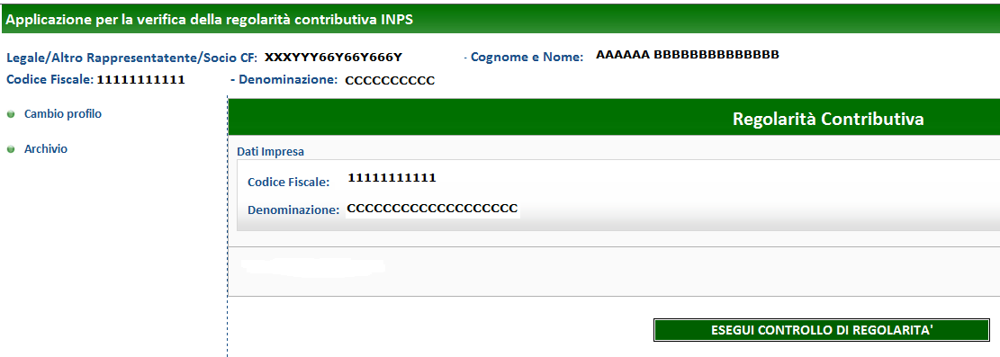 E possibile effettuare la verifica della regolarità in tempo reale premendo il tasto «Esegui controllo di regolarità» La