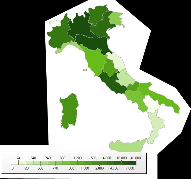 248 da Social Network Contatti profilati e raggruppati a seconda di diversi tipi di parametri, tra cui età, interessi, richieste, residenza, genere DISTRIBUZIONE SUL TERRITORIO DB al