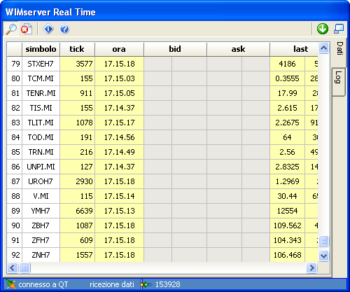 Modulo Real Time L apertura del programma WIMServer per Metastock comporta l avvio di due moduli separati.