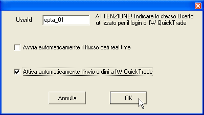 Figura 4: attivazione interfaccia utente per opzioni di WIMServer È sufficiente porre il segno di spunta con un semplice click del mouse accanto alla voce Attiva automaticamente l invio ordini a IW