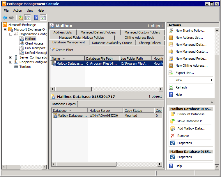 Schermata 16: Configurazione del database di cassette postali 2.