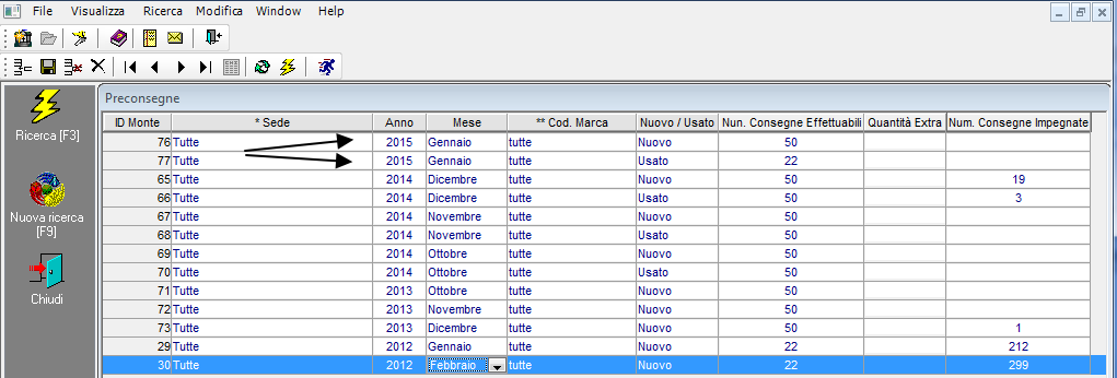 Per le OFFICINE che gestiscono il monte delle preconsegne/ricondizionamenti dovranno popolare la finestra PRECONSEGNE presente su Officina Anagrafica Officina aggiungendo le righe per l anno per il