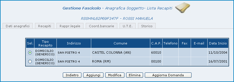 25-120 Anagrafica Si accede all Anagrafica premendo sulla voce Anagrafica del menu.