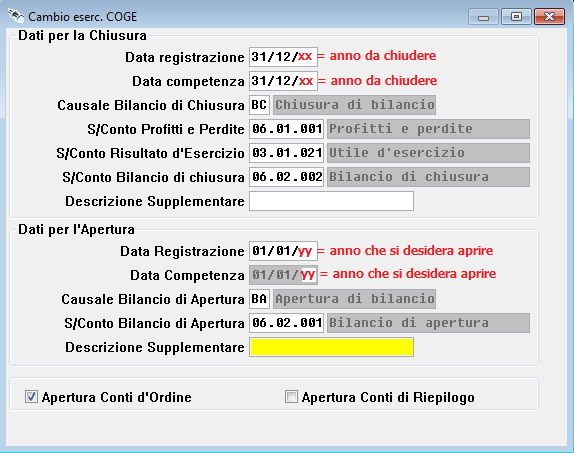 Il tutto è corretto in quanto l indicatore dell operatività della causale Chiusura di Bilancio è settato su NORMALE, in tal modo verranno registrate le scritture di chiusura con data di registrazione