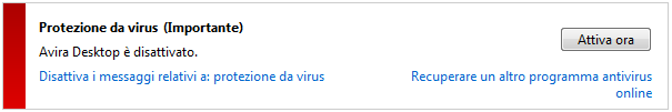 Risoluzione di problemi, suggerimenti Protezione antivirus È possibile ricevere dal Centro operativo di Windows i seguenti avvisi sulla protezione antivirus: Avira Desktop ha segnalato che è