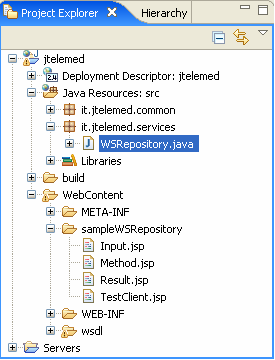 Capitolo 3 Preparazione dell ambiente di sviluppo Nel Resource Navigator view di Eclipse apparirà una nuova directory: Lanciando l applicazione sul server appare una Directory Listing For