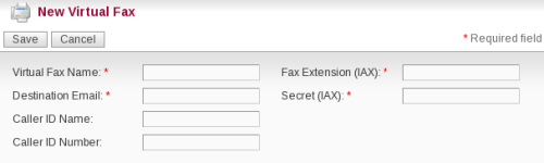 2 Nuovo Fax Virtuale L'opzione Nuovo Fax Virtuale del Menù FAX in Elastix ci permette di creare un nuovo Fax Virtuale.