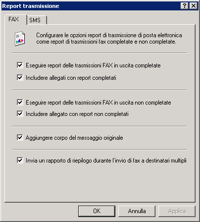 Schermata 73: Opzioni report di trasmissione fax 2.