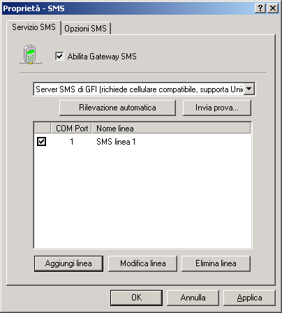 Schermata 116: Configurazione del server SMS di GFI 3.