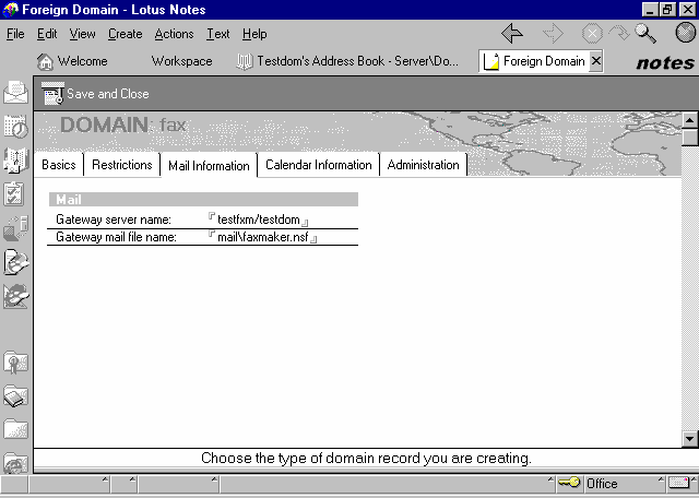 Schermata 8: Opzioni dominio esterno 6. In Gateway server name digitare il nome del server in cui si trova la cassetta postale di GFI FaxMaker (ad esempio, fax\gfi). 7.