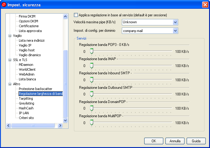 Menu Sicurezza 275 Il sistema Regolazione larghezza di banda opera in termini di kilobyte al secondo (KB/s).