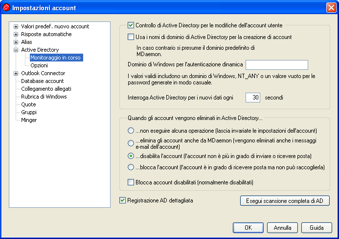 Menu Account 339 Modello Active Directory Ogni volta che vengono aggiunti o modificati account MDaemon a seguito del monitoraggio e della scansione di Active Directory, viene utilizzato un modello