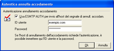 Menu Impostazioni 51 richiedono l'autenticazione dei client mediante ESMTP AUTH. La finestra di dialogo Autentica annulla accodamento consente di soddisfare questa richiesta.